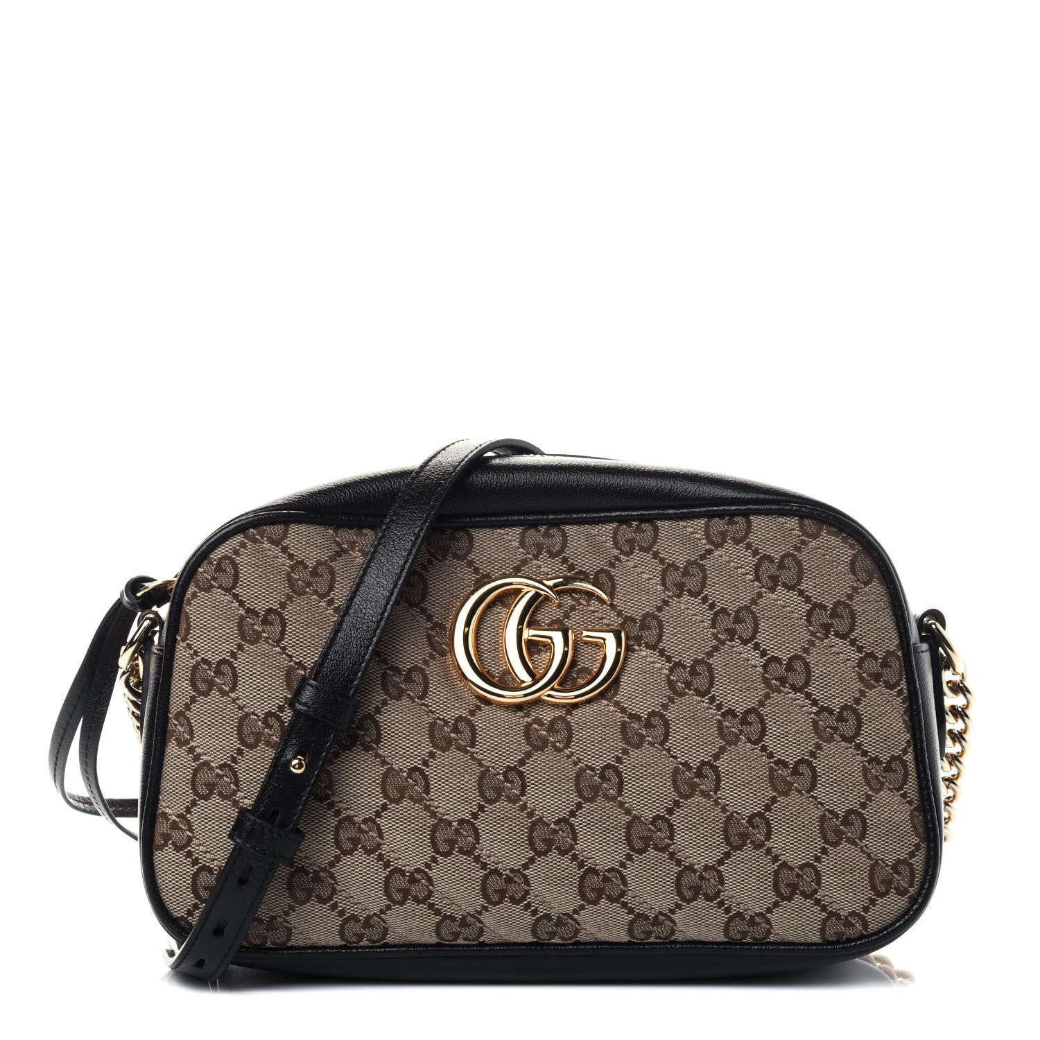 Gucci Monogram Matelasse Diagonal Small GG Marmont Chain Shoulder Bag Beige Black 1 of 5
