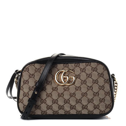 Gucci Monogram Matelasse Diagonal Small GG Marmont Chain Shoulder Bag Beige Black 1 of 5
