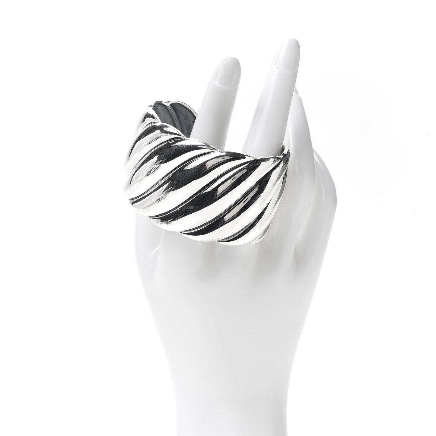 Sterling Silver Wide Sculpted Cable Cuff Bracelet
