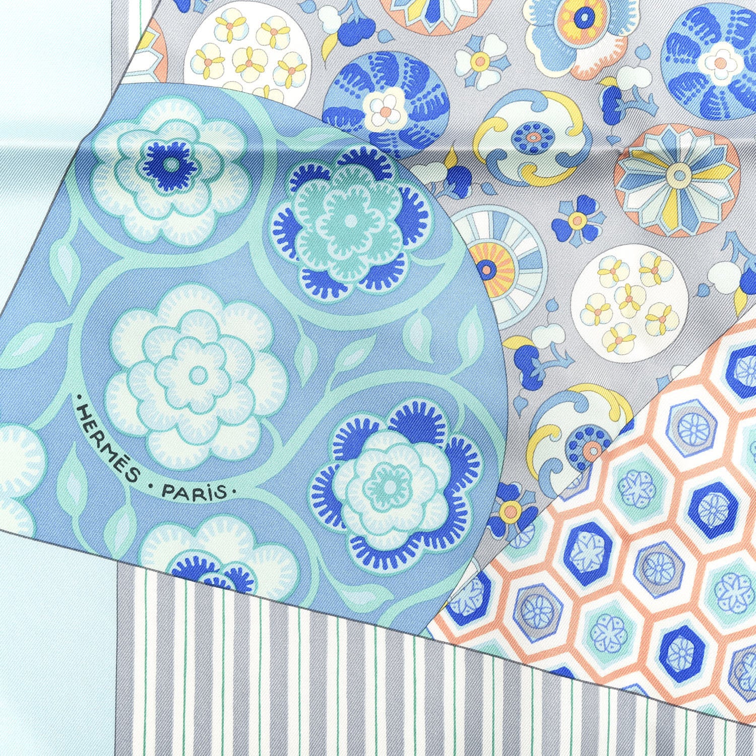 Hermes Silk L'Art du Sarasa Scarf 90 Ciel Turquoise Corail 2 of 5