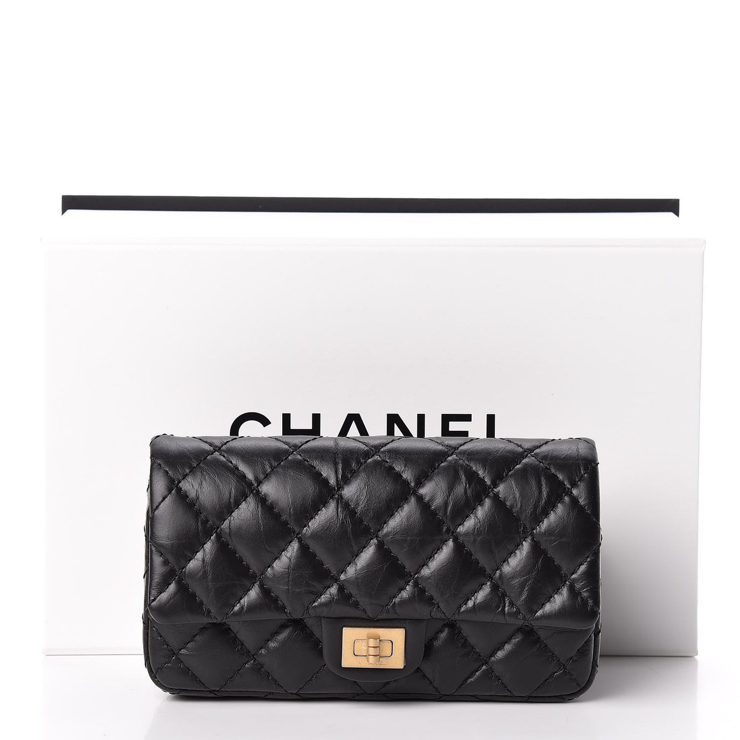Aged Calfskin Quilted 2.55 Reissue Flap Belt Bag Clutch Black