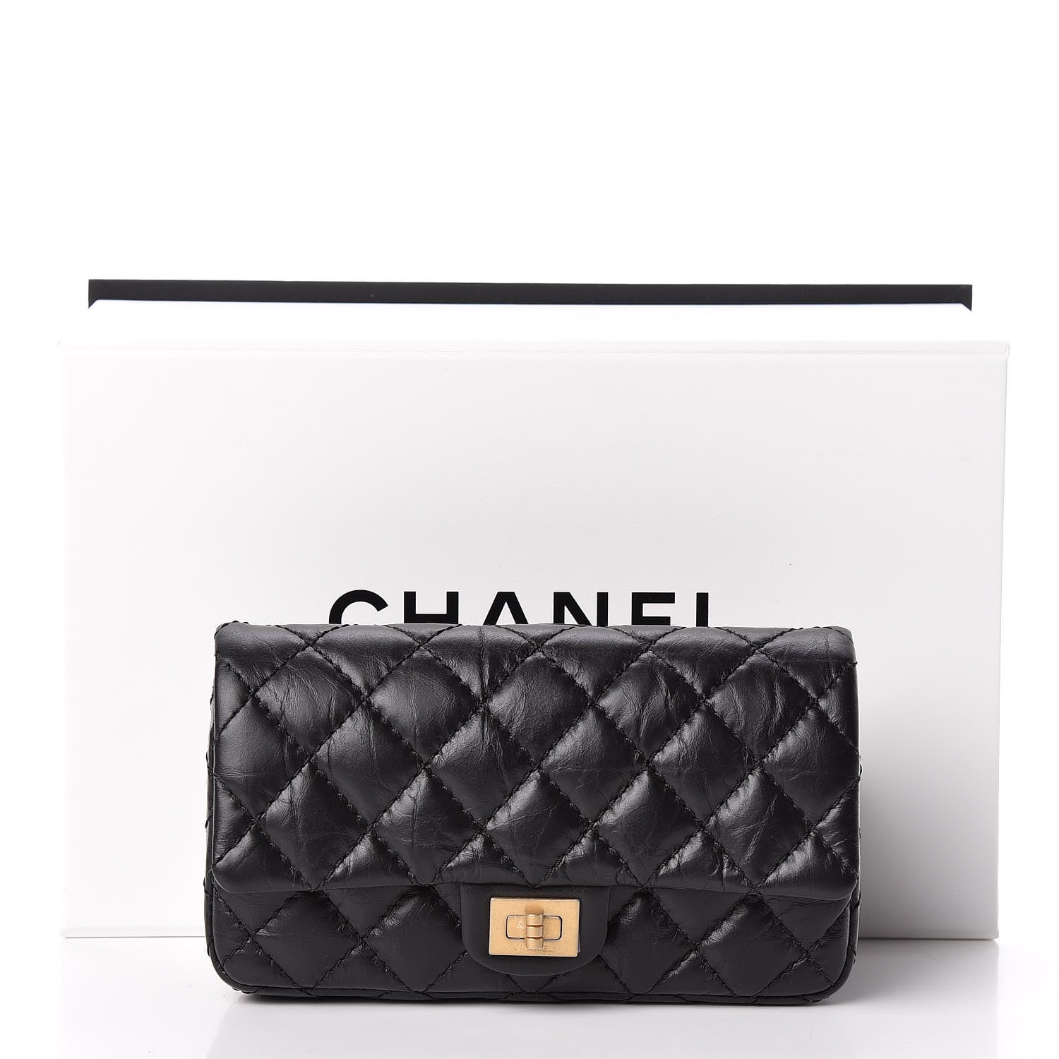 Chanel Aged Calfskin Quilted 2.55 Reissue Flap Belt Bag Clutch Black 11 of 11
