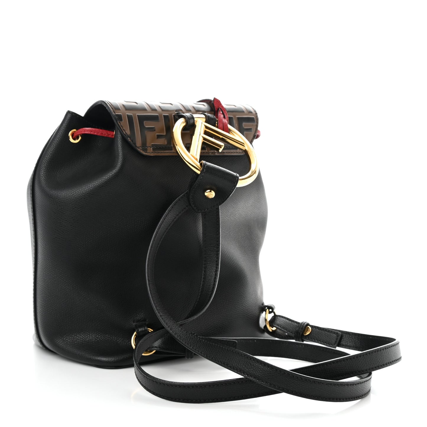 Vitello Cruise Bi-Color FF 1974 Embossed F is Fendi Drawstring Backpack Black Fragola Maya