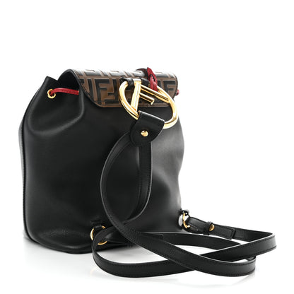 Fendi Vitello Cruise Bi-Color FF 1974 Embossed F is Fendi Drawstring Backpack Black Fragola Maya 3 of 12