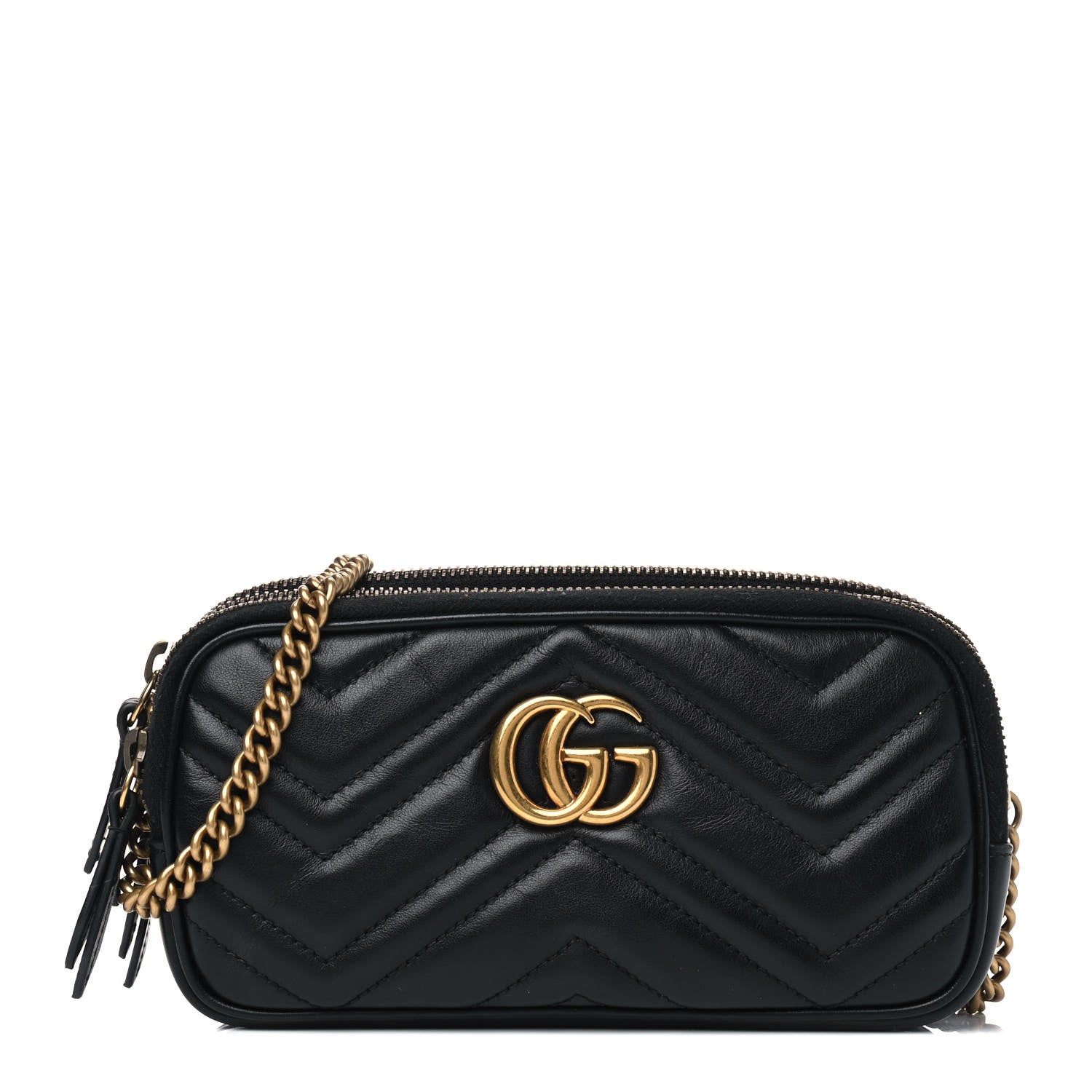 Gucci Calfskin Matelasse Mini GG Marmont Chain Crossbody Bag Black 1 of 5
