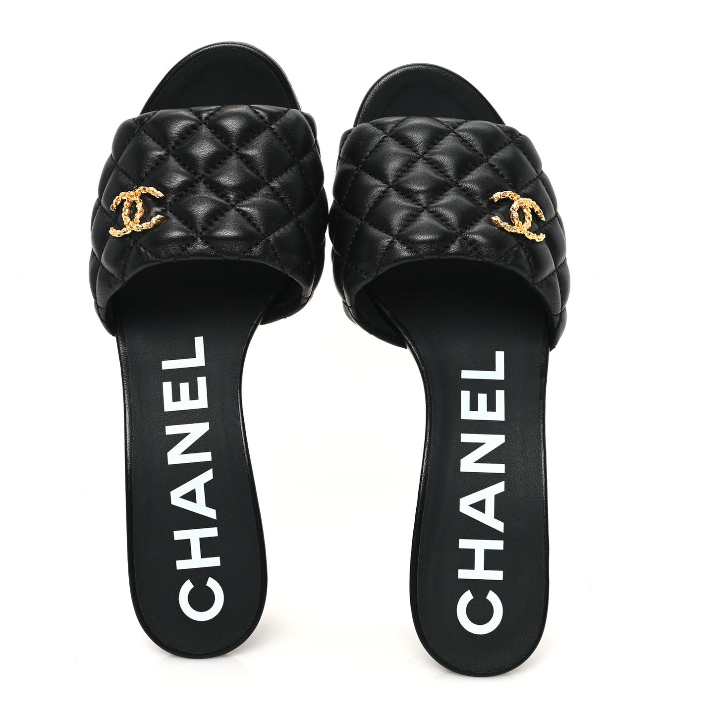 Lambskin Quilted Textured CC Mules 37 Black