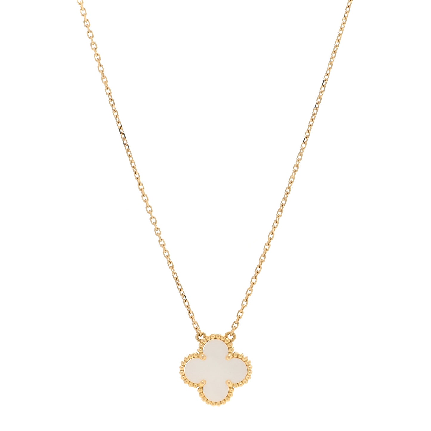 18K Yellow Gold Mother of Pearl Vintage Alhambra Pendant Necklace