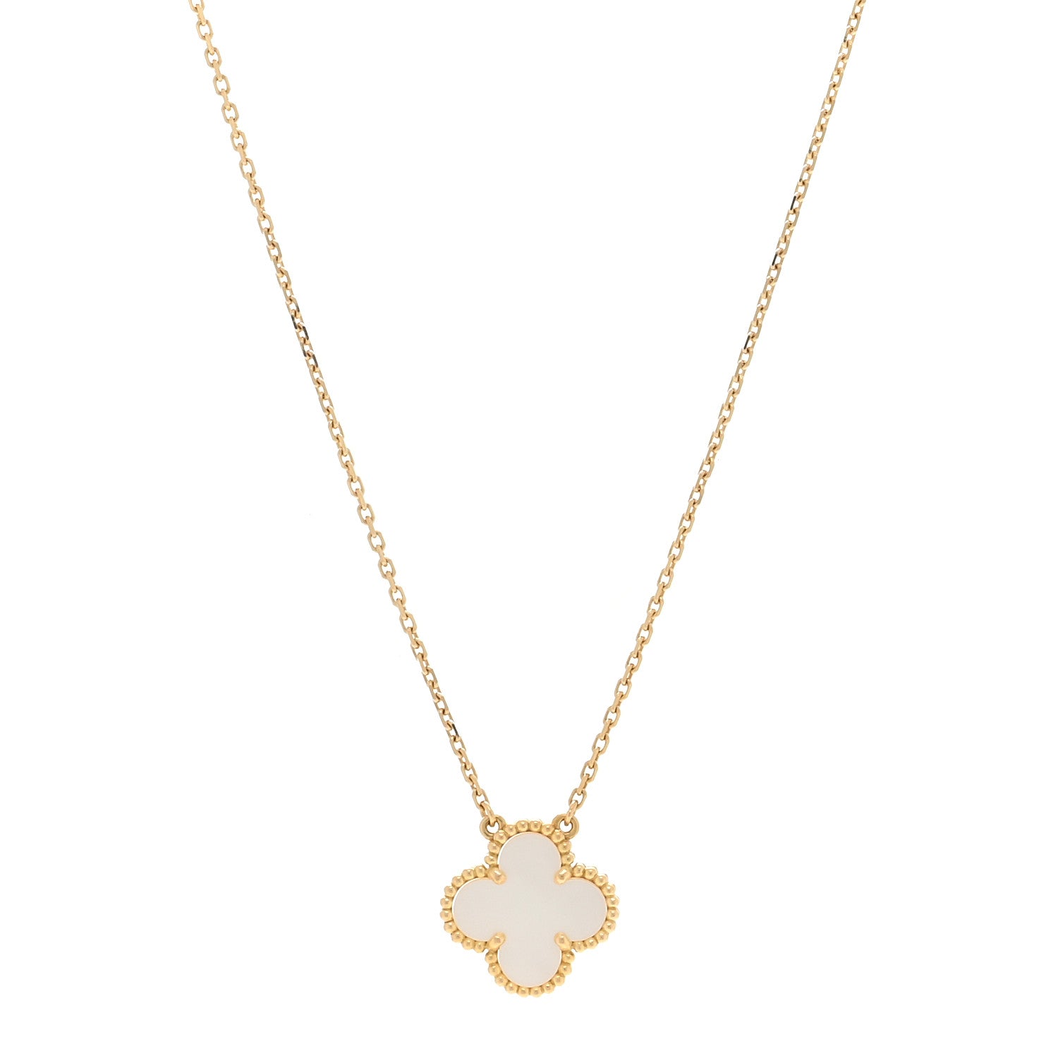Van Cleef & Arpels 18K Yellow Gold Mother of Pearl Vintage Alhambra Pendant Necklace 1 of 3