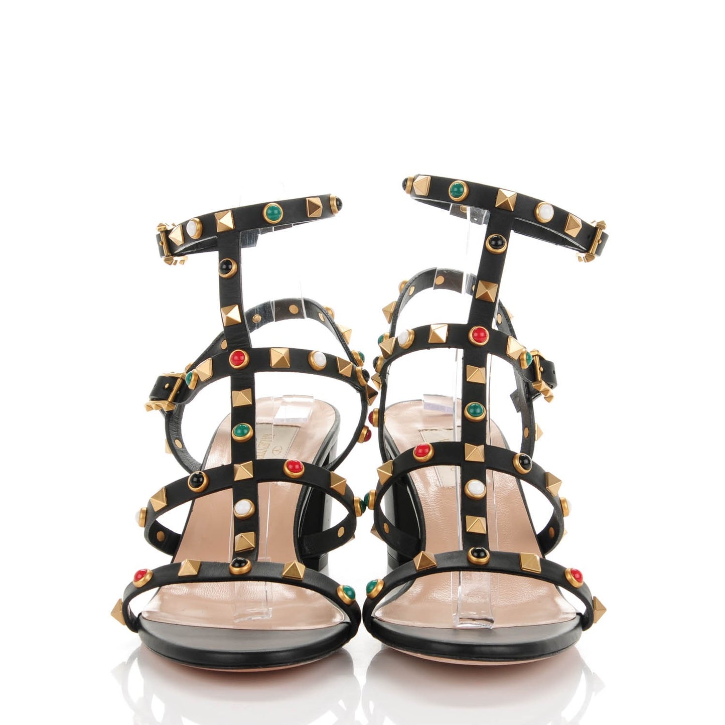 Calfskin Rockstud Rolling Cabochon 60mm City Sandals 38.5 Black