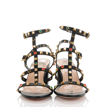 Valentino Garavani Calfskin Rockstud Rolling Cabochon 60mm City Sandals 38.5 Black 2 of 7