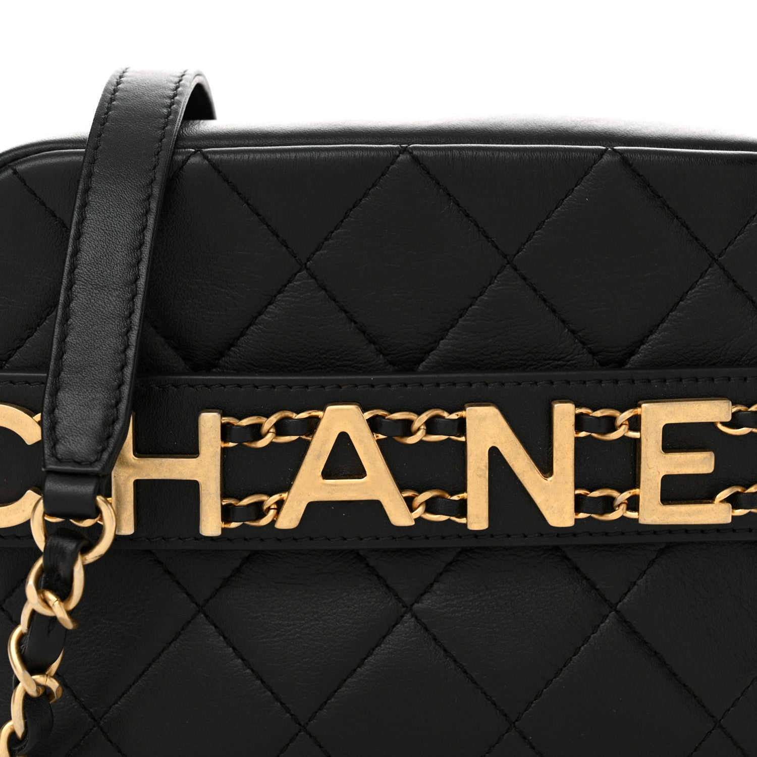 Chanel Calfskin Quilted Enchained Camera Case Bag Black 8 of 10
