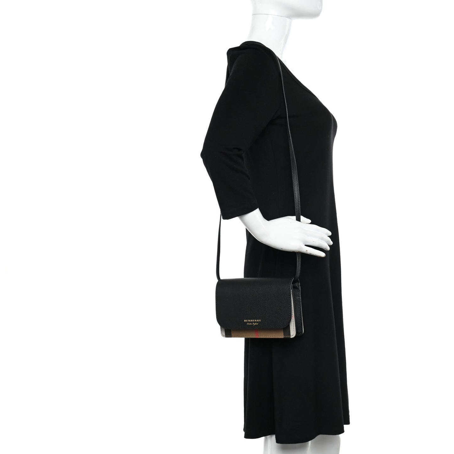 Derby Calfskin House Check Wallet On Chain Black