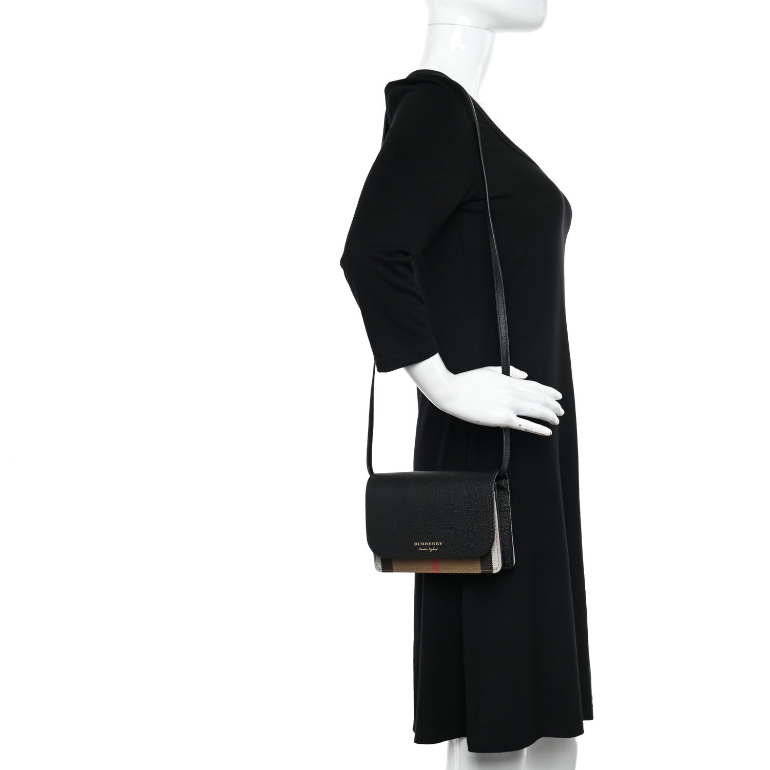 Burberry Derby Calfskin House Check Wallet On Chain Black 2 of 9