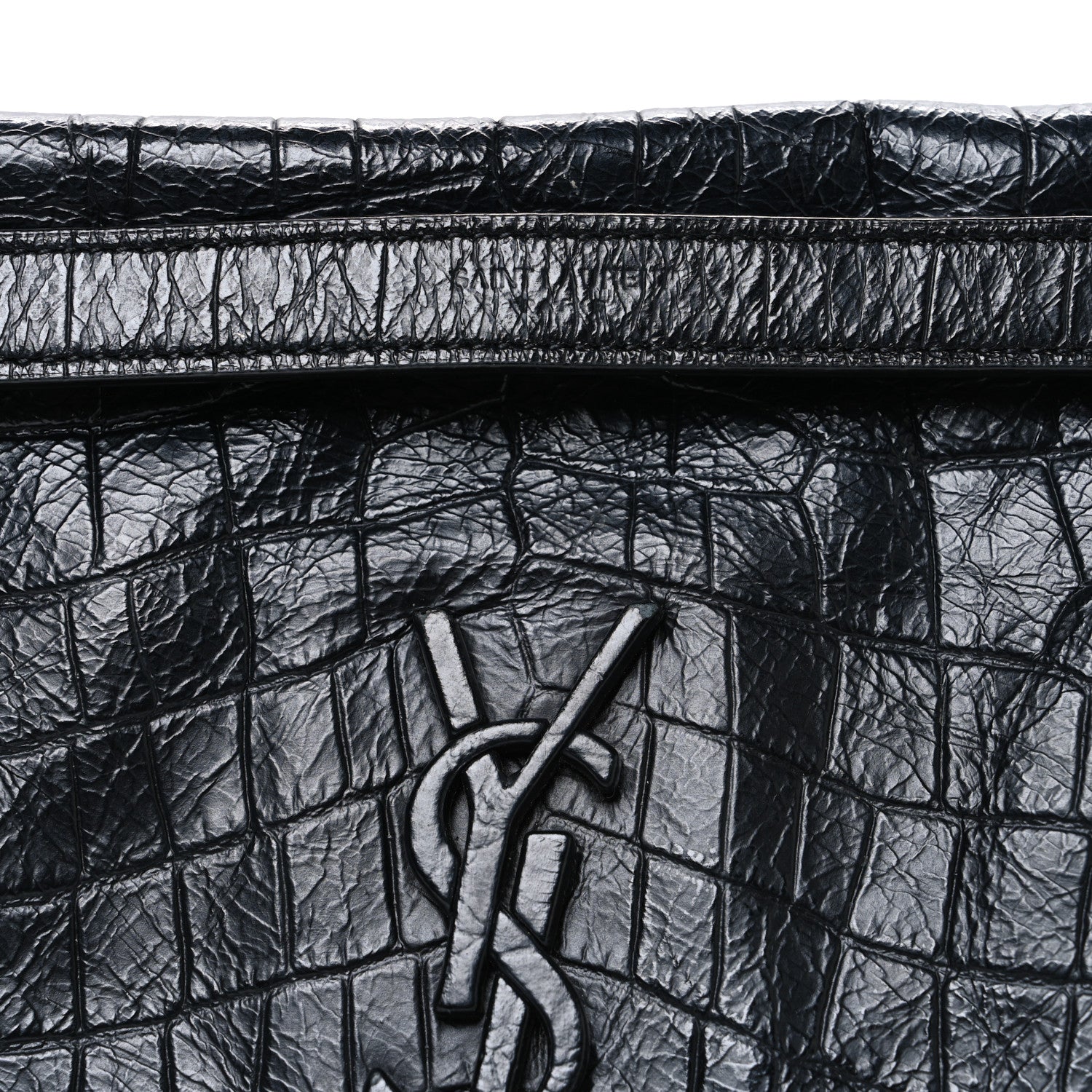 Saint Laurent Crocodile Embossed Lambskin Monogram Medium Niki Chain Satchel Black 8 of 11