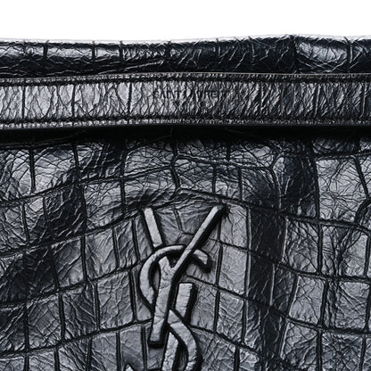 Saint Laurent Crocodile Embossed Lambskin Monogram Medium Niki Chain Satchel Black 8 of 11