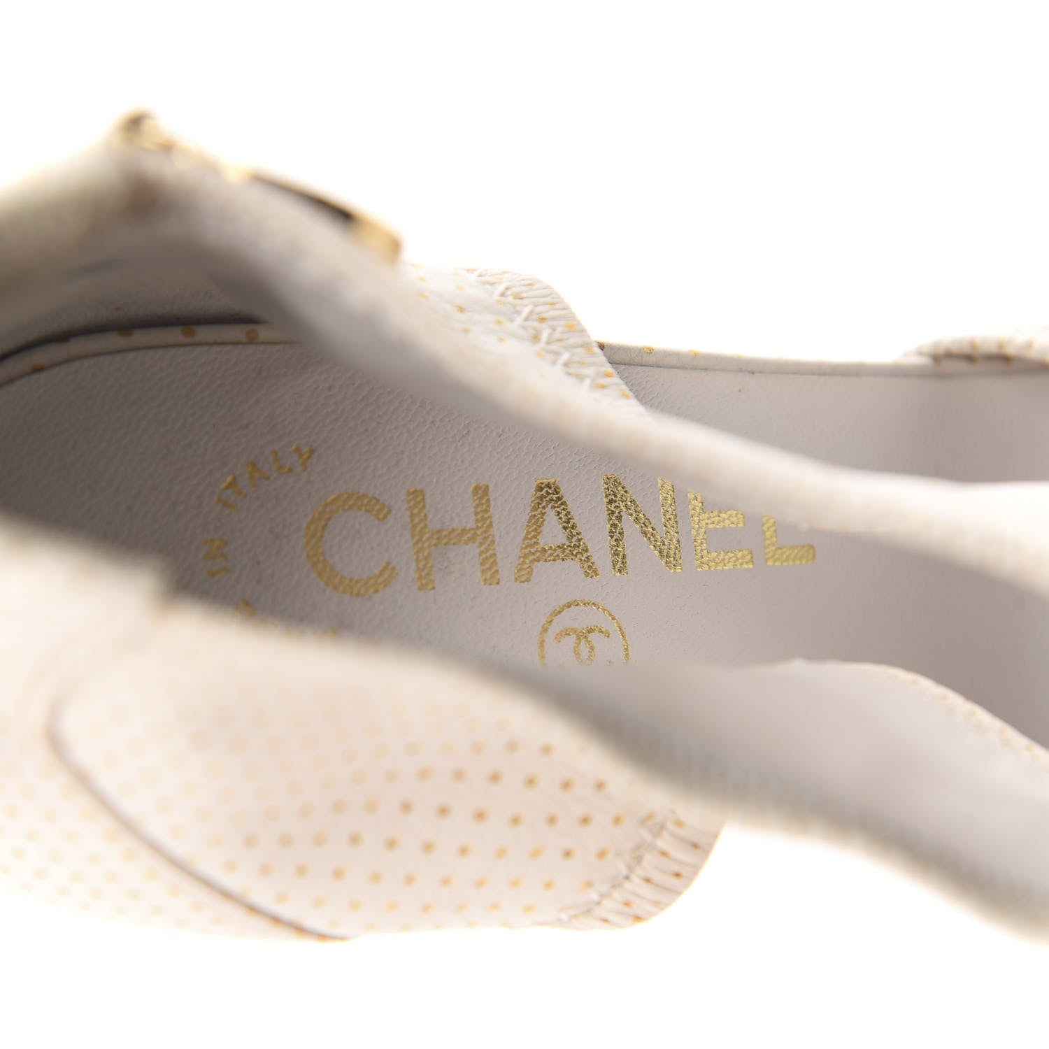 Chanel Calfskin Polka Dot Peep Toe Cut Out Pumps 37 White 13 of 14