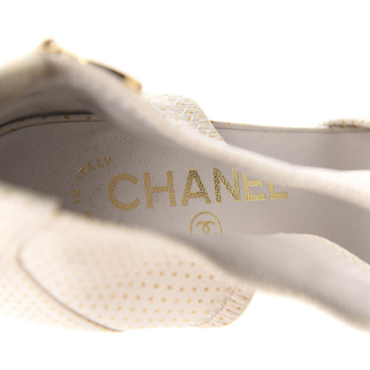 Chanel Calfskin Polka Dot Peep Toe Cut Out Pumps 37 White 13 of 14