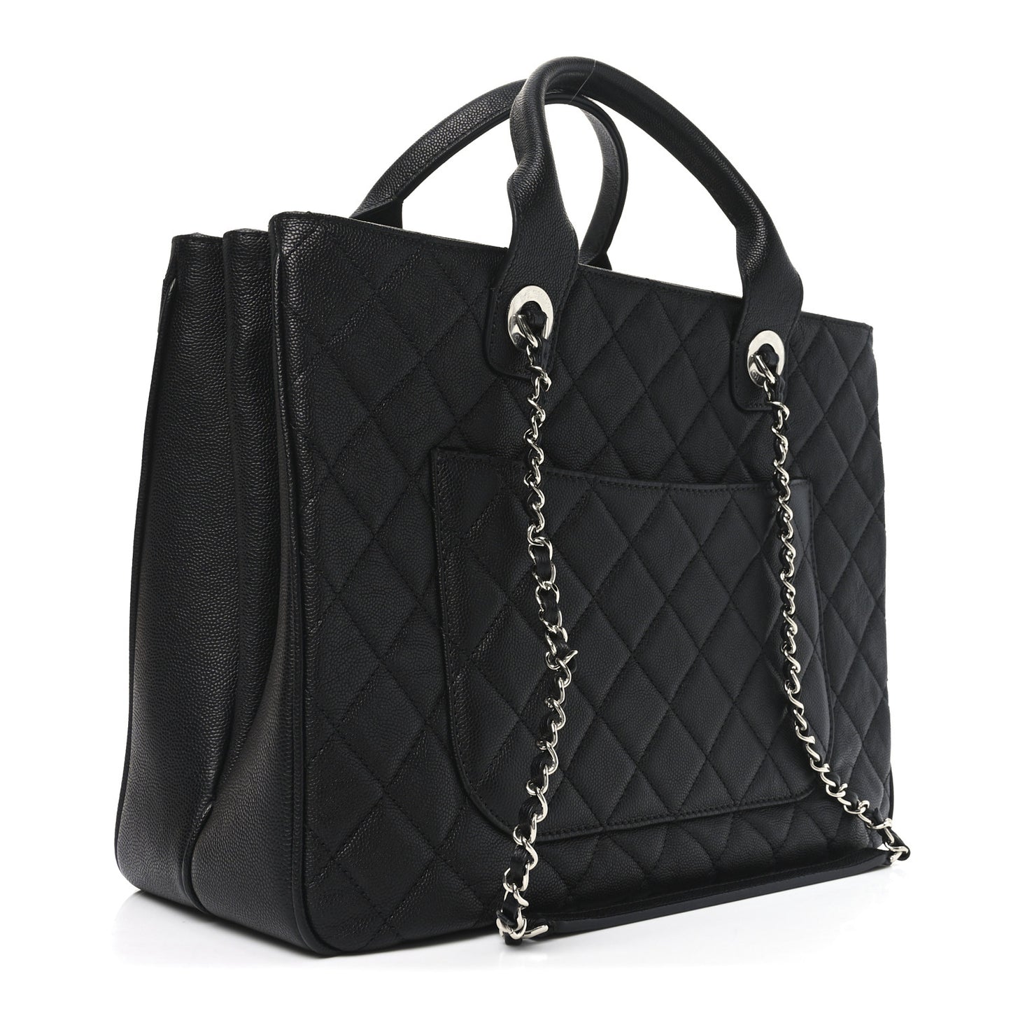 Caviar Quilted Large Urban Companion Top Handle Shopping Tote Black