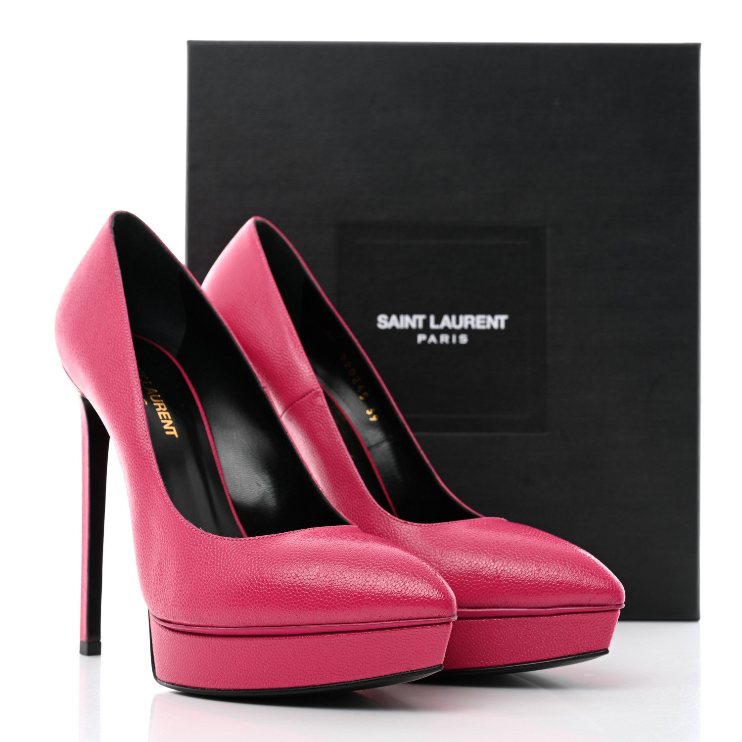 Saint Laurent Pebbled Calfskin Janis 105 Platform Pumps 39 Fuchsia 10 of 10