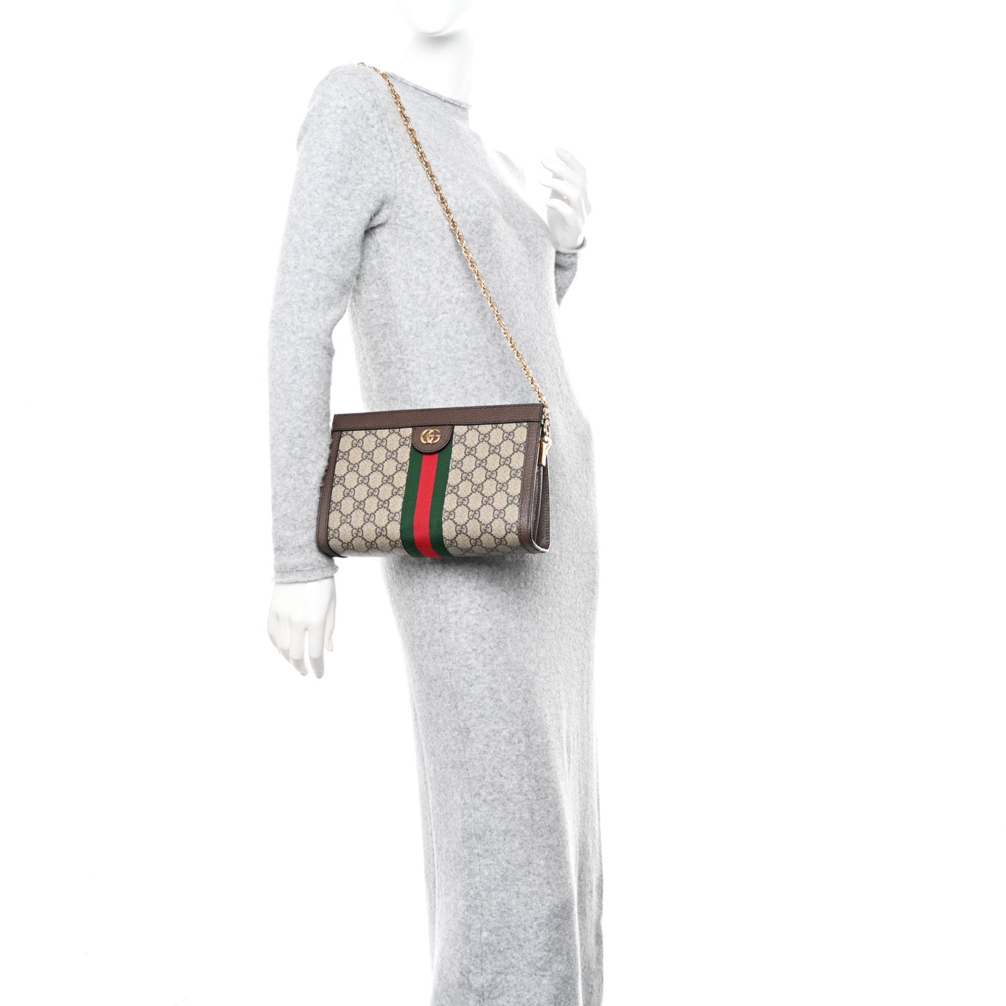 GG Supreme Monogram Web Small Ophidia Chain Shoulder Bag Brown