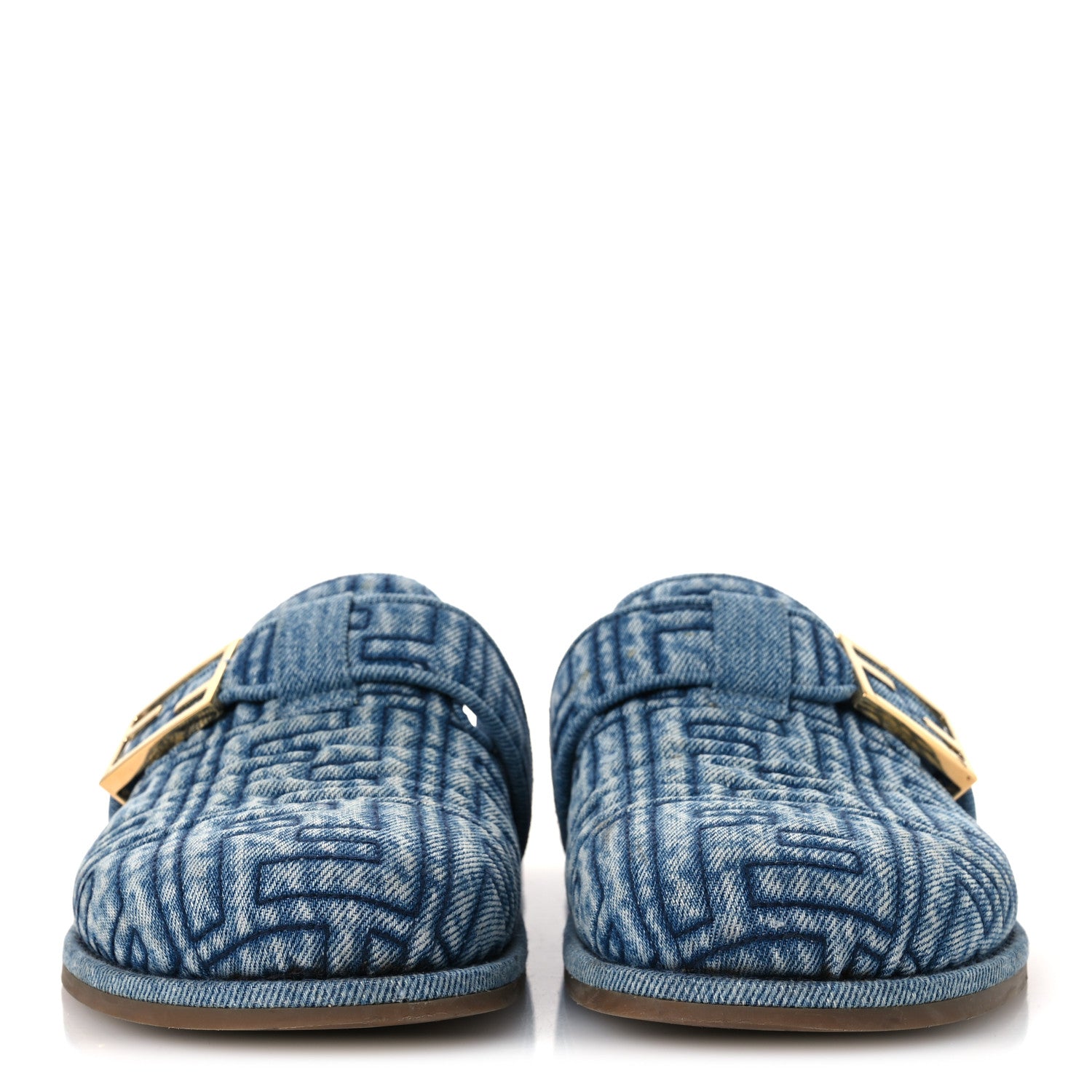Fendi Denim Jacquard FF Womens Fendi Feel Buckled Mules 37 Blue