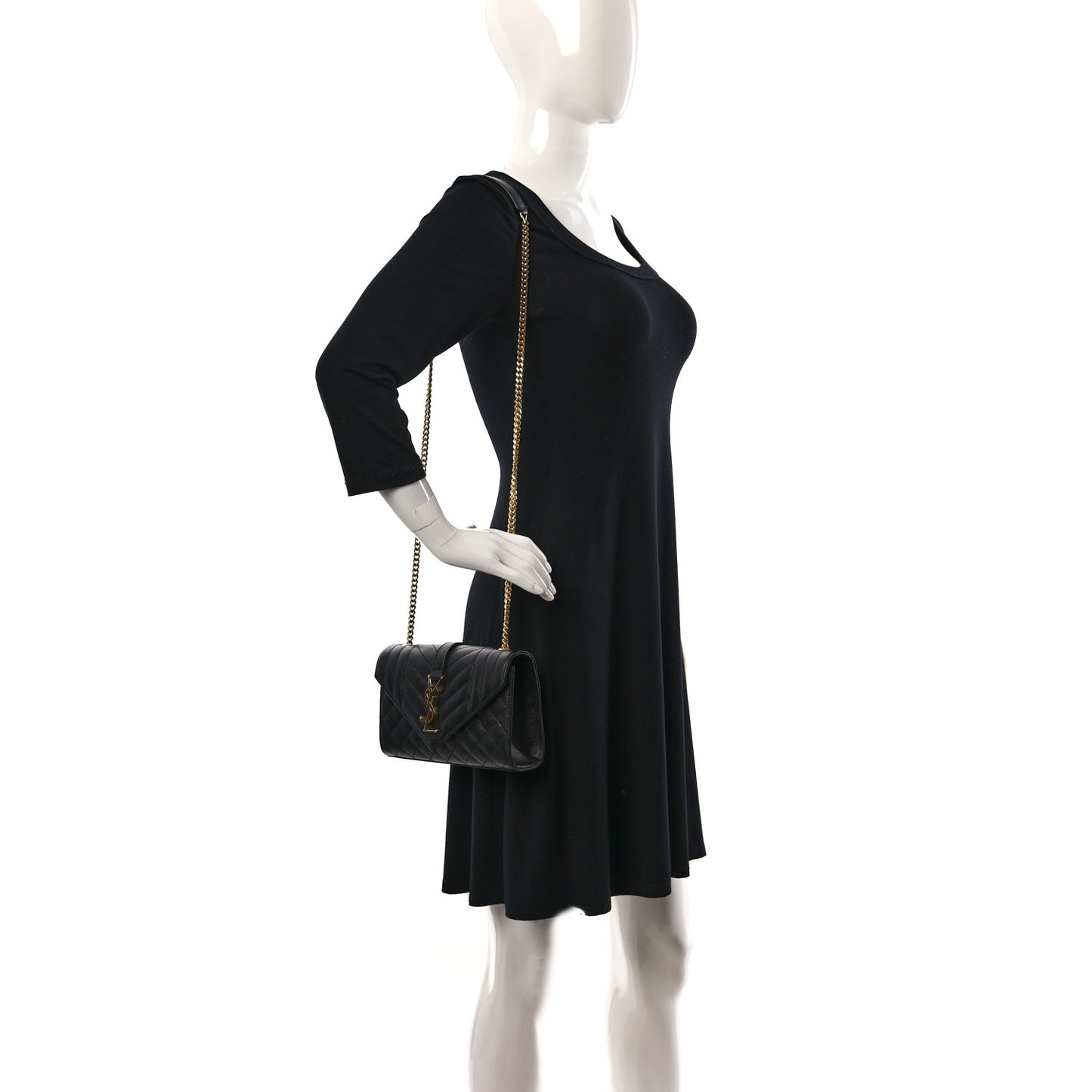 Grain De Poudre Textured Mixed Matelasse Triquilt Small Monogram Satchel Black