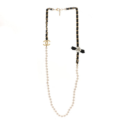 Chanel Pearl Lambskin CC Camellia Necklace Black Gold 3 of 6