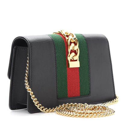 Gucci Calfskin Super Mini Sylvie Chain Shoulder Bag Black 3 of 9
