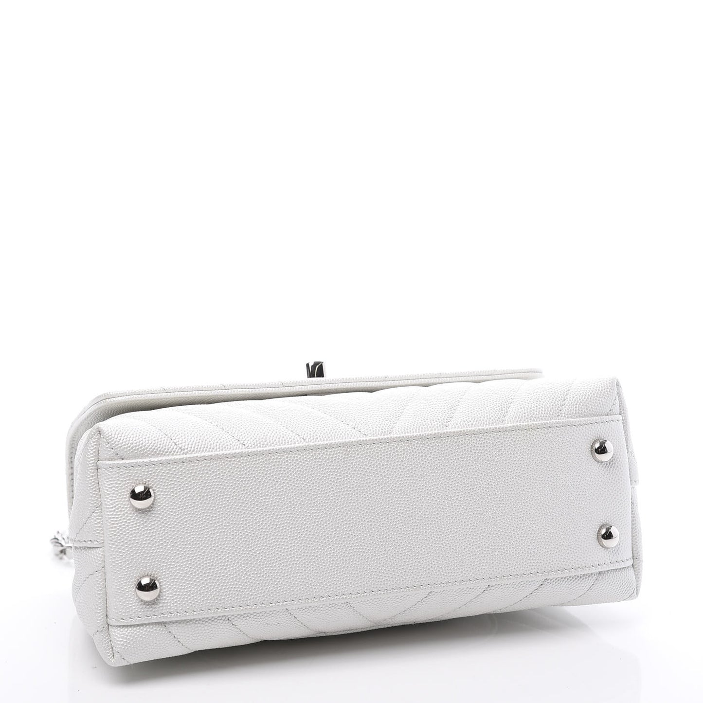 Iridescent Caviar Chevron Quilted Mini Coco Handle Flap White
