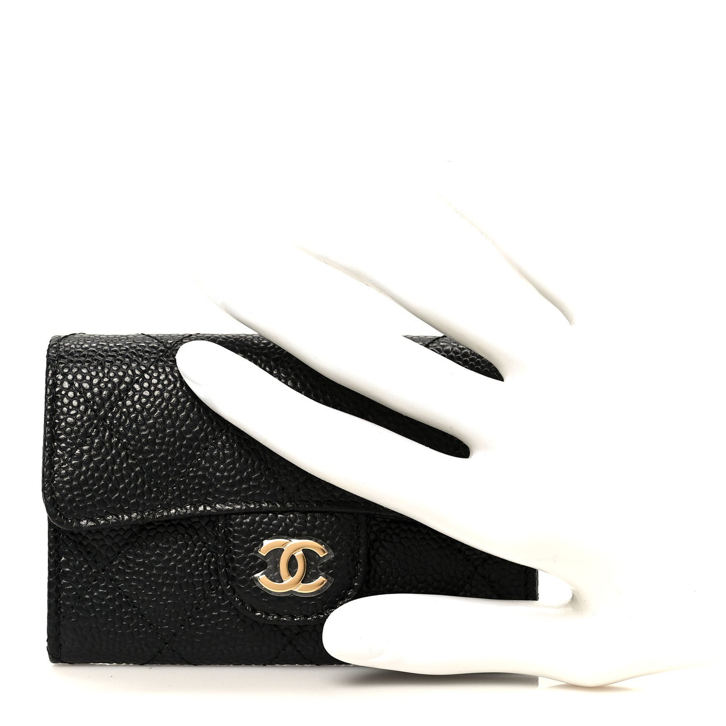 Caviar Quilted Flap Card Holder Black
