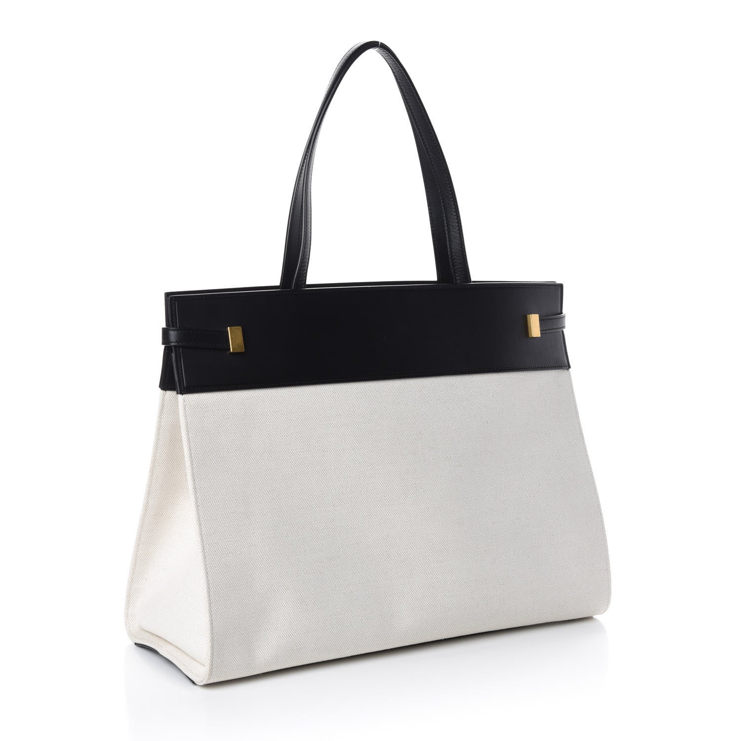 Saint Laurent Canvas Calfskin Medium Manhattan Shopper Tote Natural Black 3 of 9
