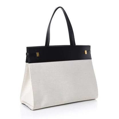 Saint Laurent Canvas Calfskin Medium Manhattan Shopper Tote Natural Black 3 of 9