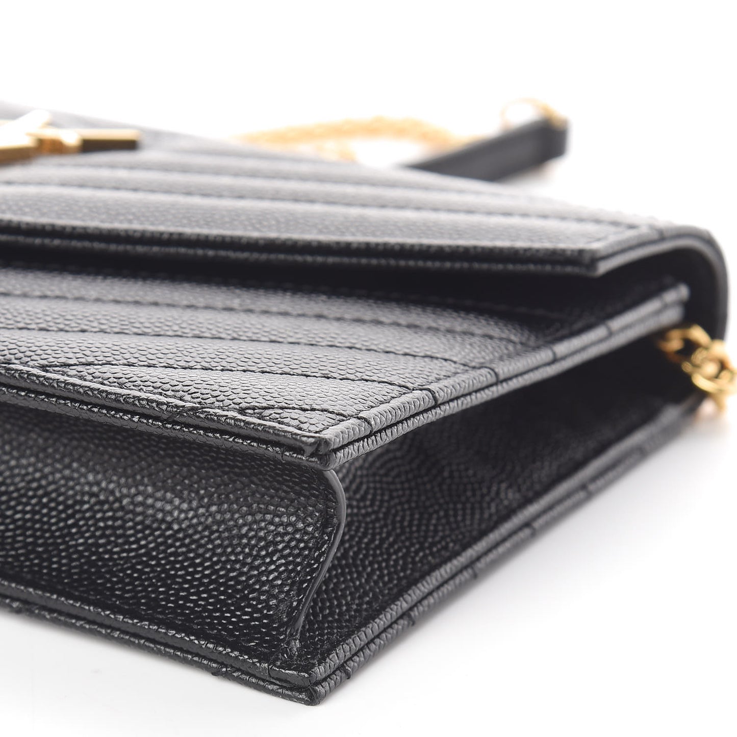 Grain De Poudre Matelasse Chevron Monogram Envelope Chain Wallet Black