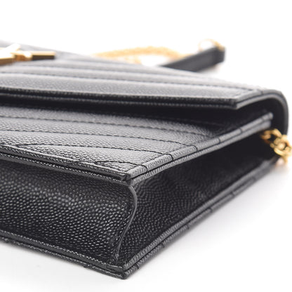 Saint Laurent Grain De Poudre Matelasse Chevron Monogram Envelope Chain Wallet Black 9 of 10