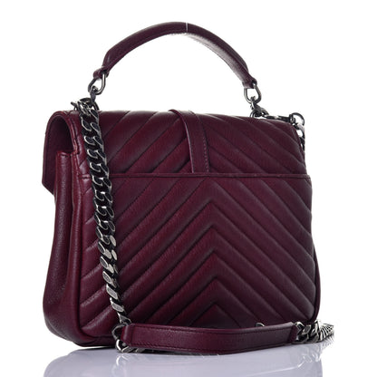 Saint Laurent Sheepskin Matelasse Chevron Monogram Medium College Bag Rouge Legion 4 of 10