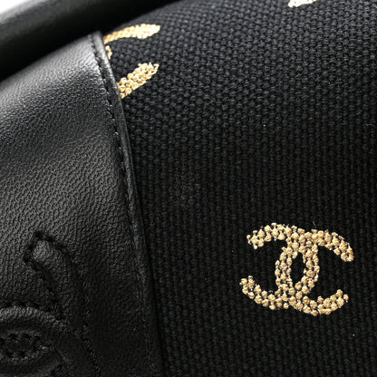 Chanel Lambskin Shearling Canvas CC Lace Up Boots 39 Black Gold 10 of 17