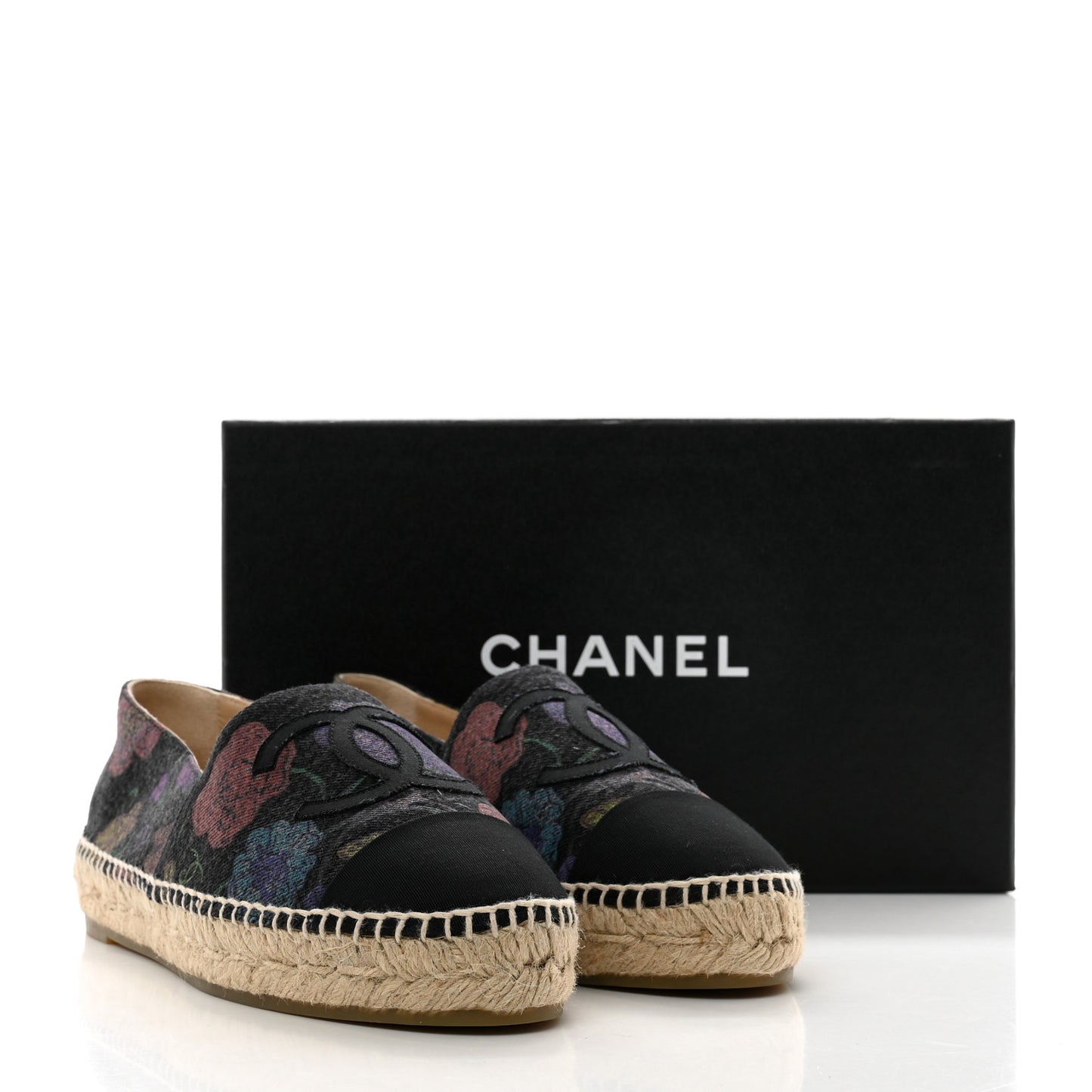 Denim Grosgrain CC Espadrilles 39 Grey Multicolor