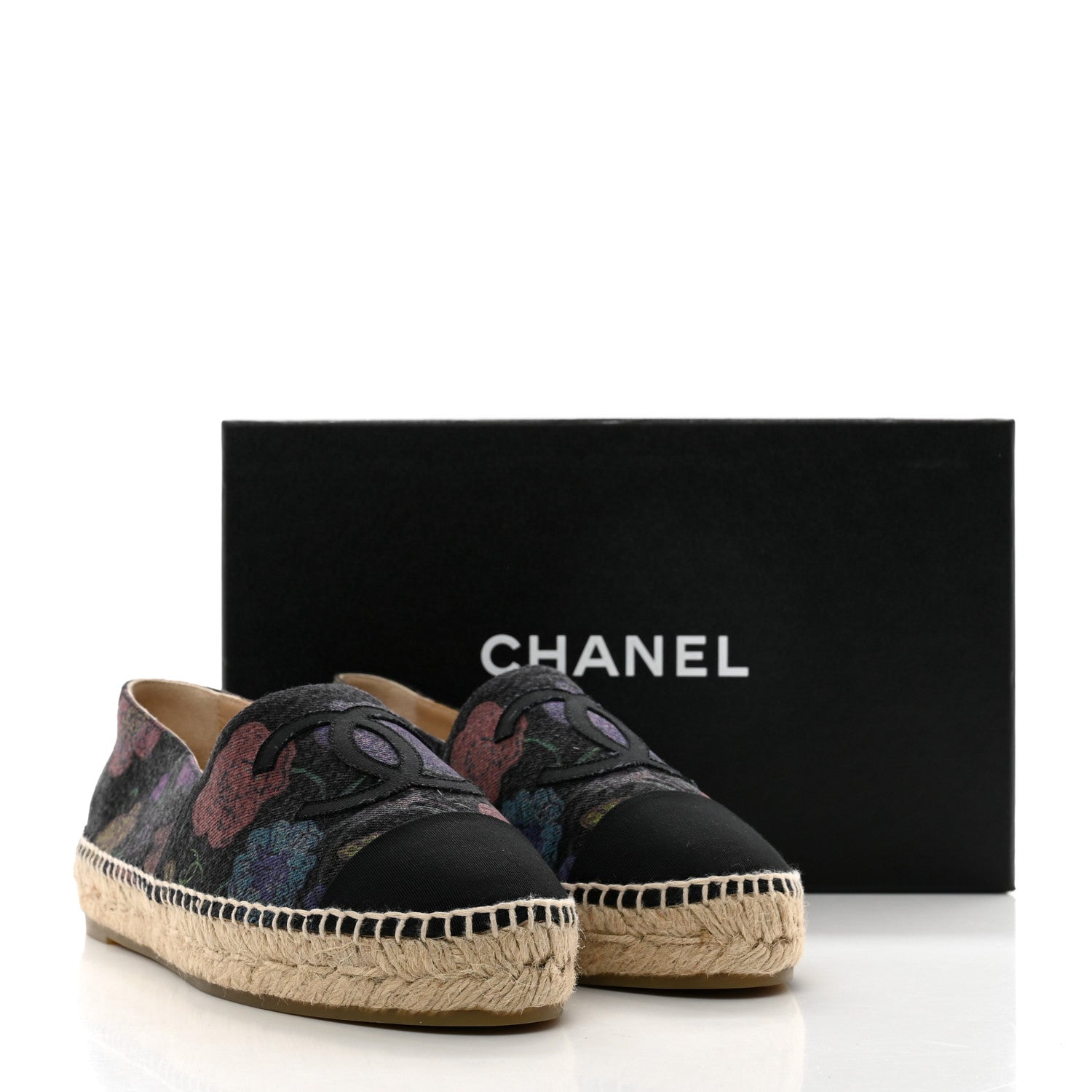 Chanel Denim Grosgrain CC Espadrilles 39 Grey Multicolor 9 of 9