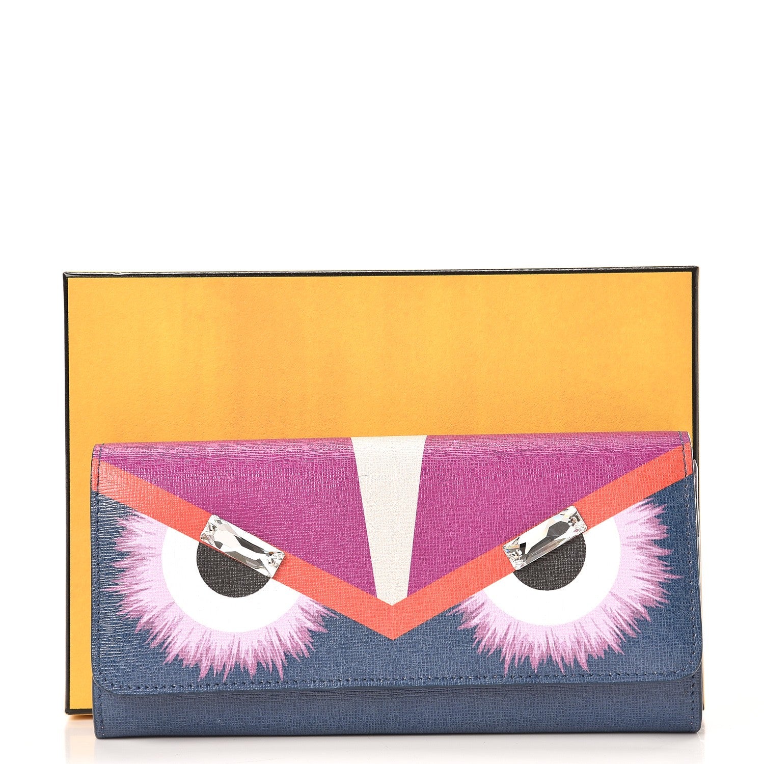 Fendi Vitello Elite Crystal Eye Monster Continental Wallet Cobalt Lavender Pink 8 of 8