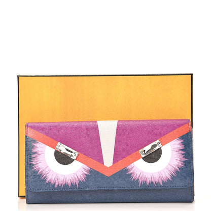 Fendi Vitello Elite Crystal Eye Monster Continental Wallet Cobalt Lavender Pink 8 of 8