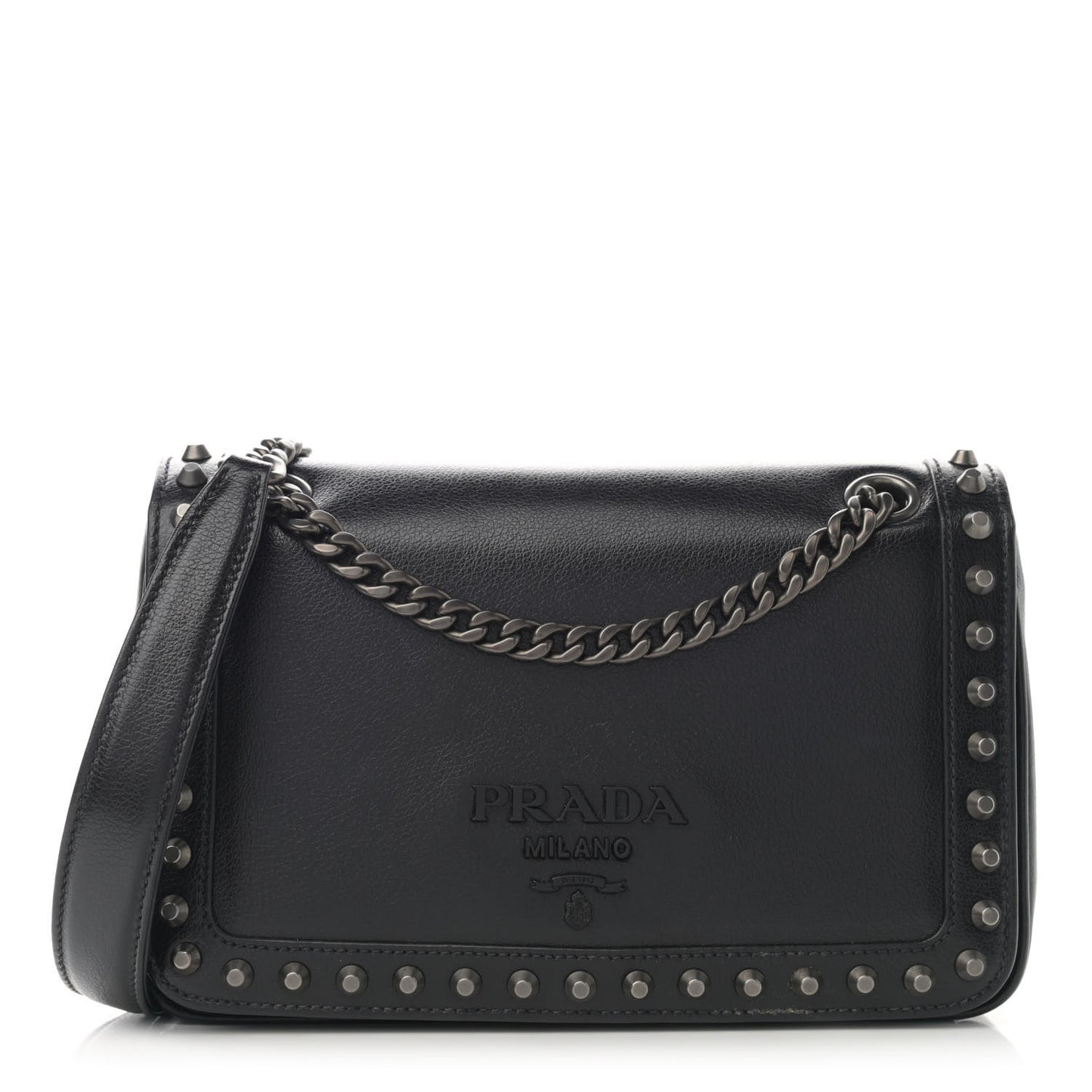 Glace Calfskin Studded Crossbody Black