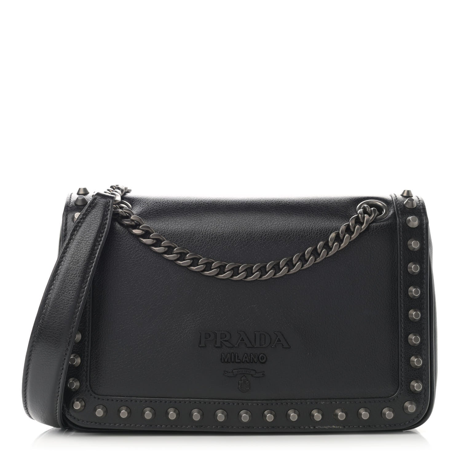 Prada Glace Calfskin Studded Crossbody Black 1 of 9