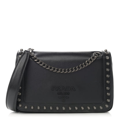 Prada Glace Calfskin Studded Crossbody Black 1 of 9