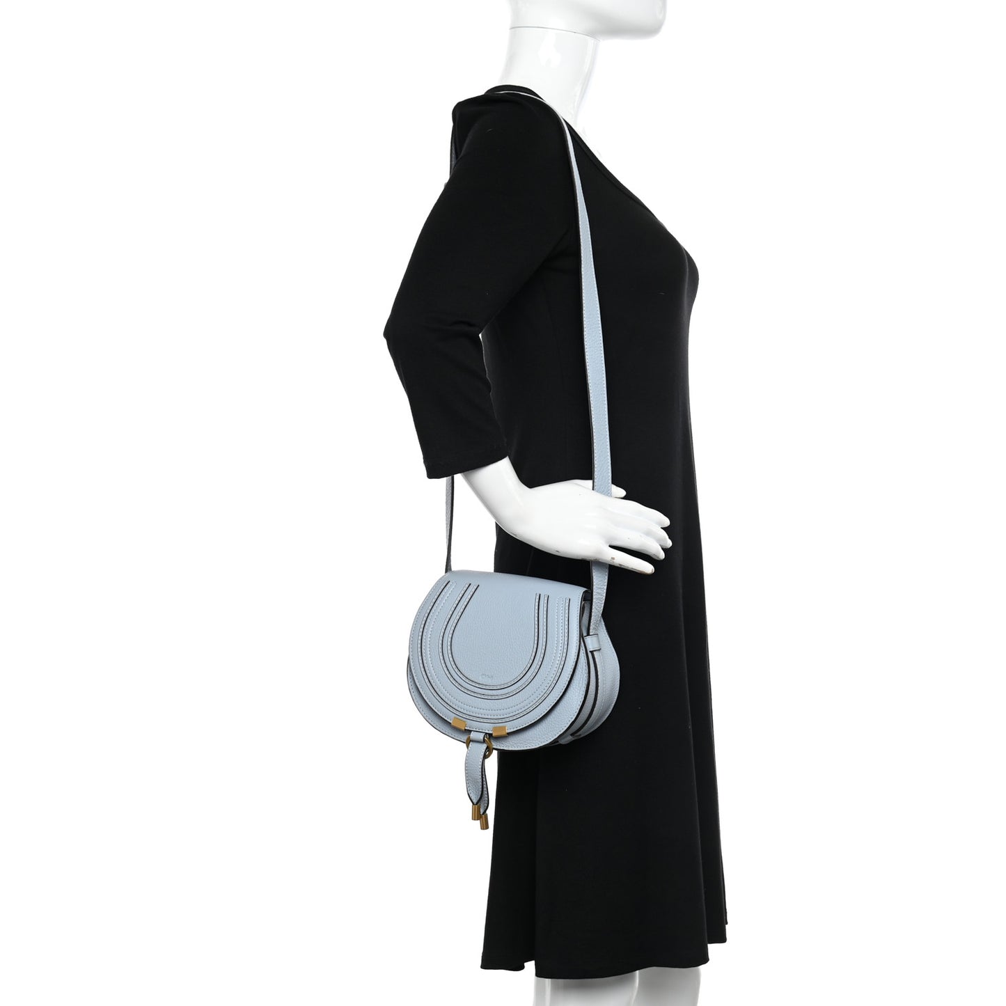 Grained Calfskin Small Marcie Saddle Bag Shady Blue