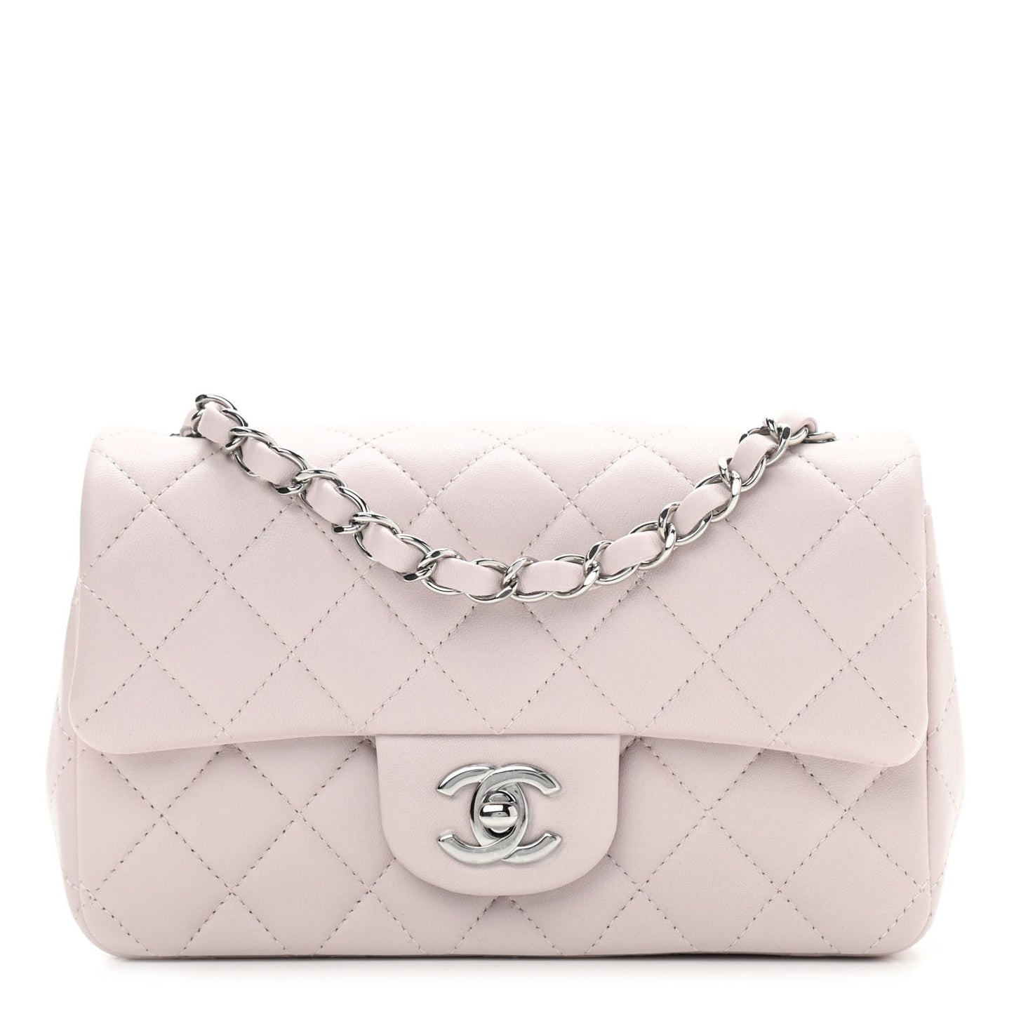Lambskin Quilted Mini Rectangular Flap Light Purple
