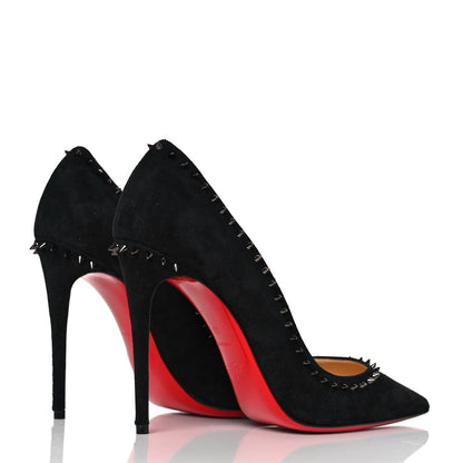 Christian Louboutin Veau Velours Anjalina 100 Pumps 38 Black Gun 4 of 8