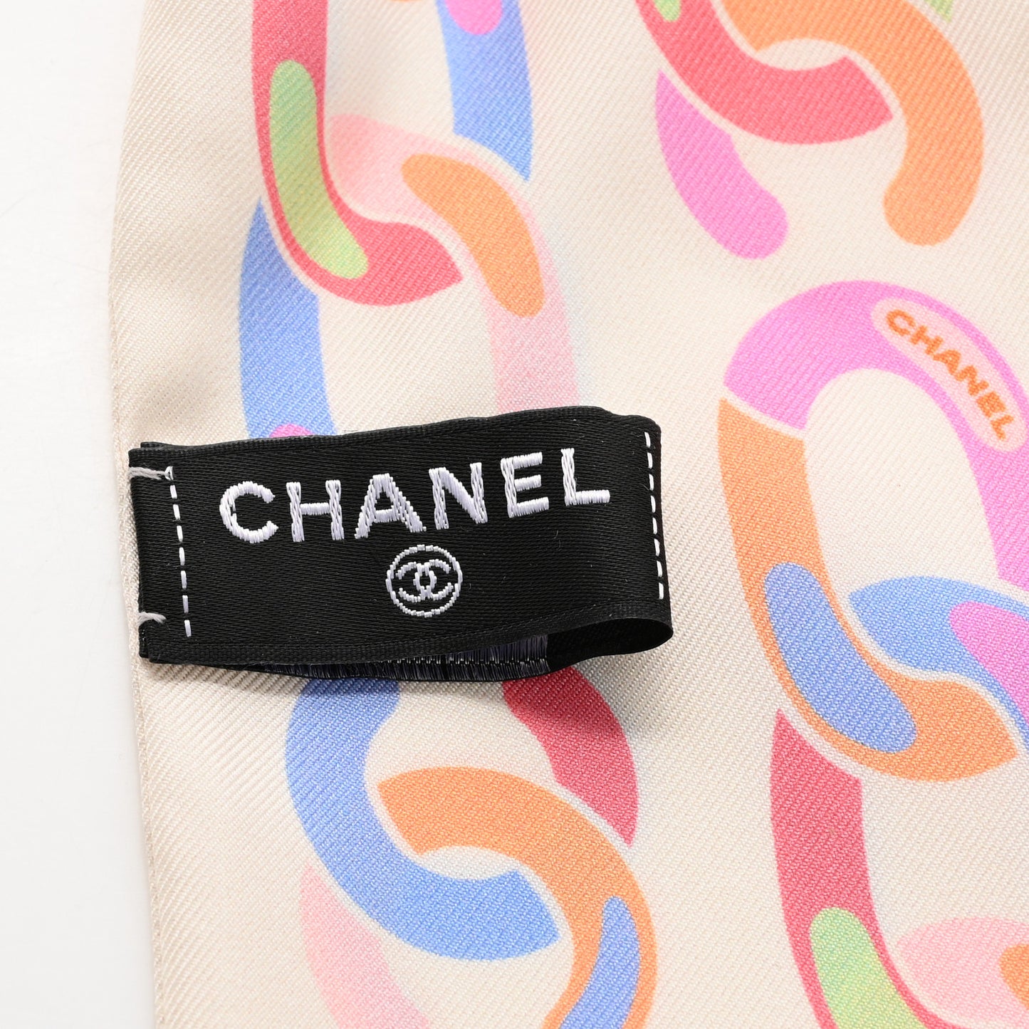 Silk CC Twilly Hair Tie White Multicolor