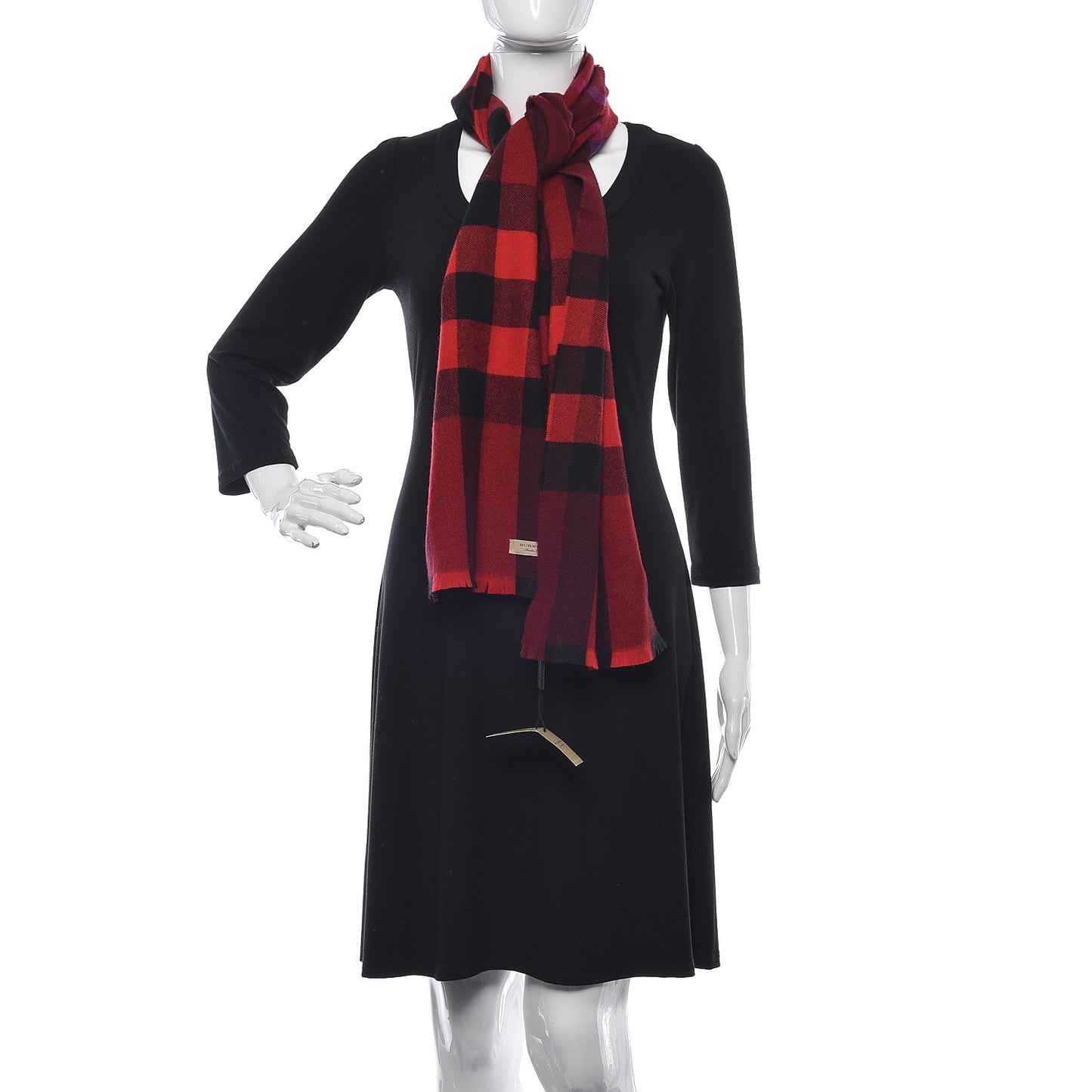 Wool Cashmere Giant Exploded Check Fringe Scarf Claret