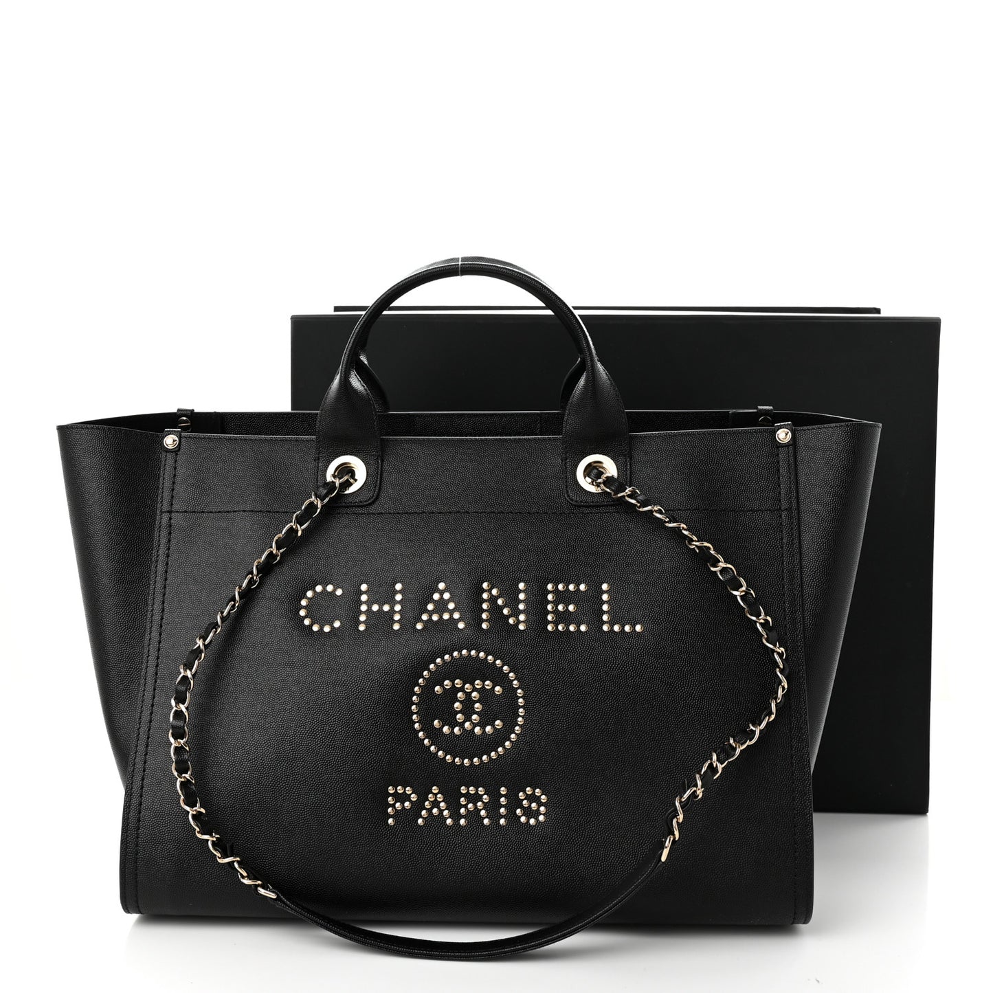 Caviar Medium Studded Deauville Tote Black