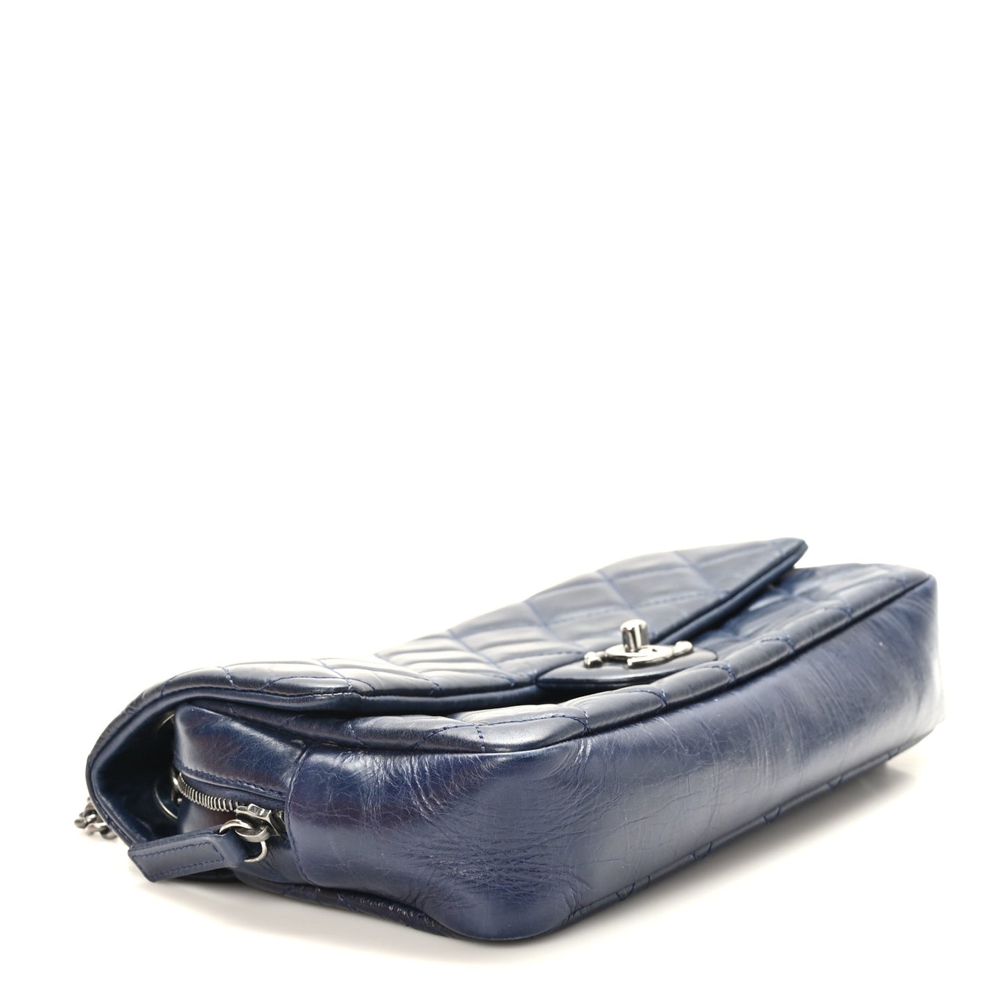Glazed Calfskin Quilted Medium Duo Color Flap Blue